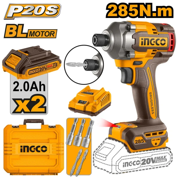 Visseuse à choc 20V 2batteries 285Nm INGCO