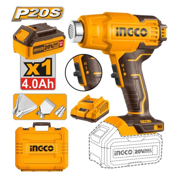 Décapeur thermique  20V+1Batt4Ah+3accessoires INGCO