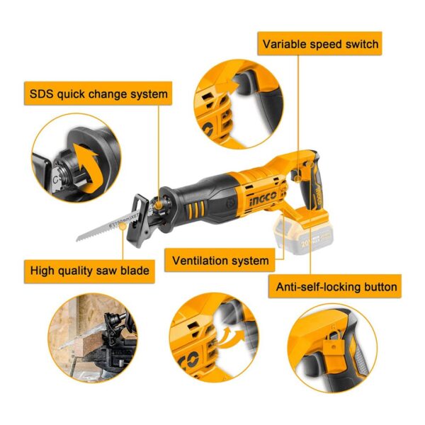 Scie sabre 20V (sans batterie/chargeur) INGCO