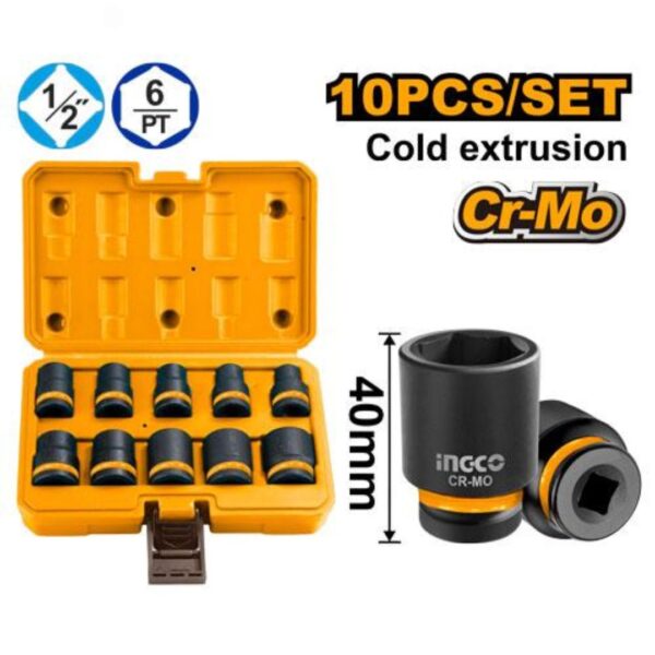 Jeu de douilles à chocs 1/2″ – 10 pièces INGCO