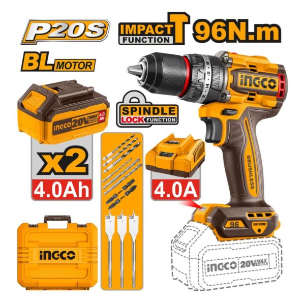 Perceuse visseuse sans fil 20 V- 96 Nm INGCO