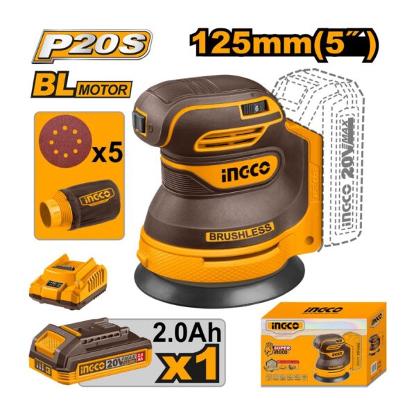 Ponceuse orbitale aléatoire sans fil INGCO