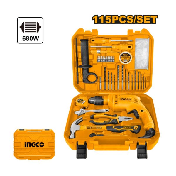 Coffret Perceuse 13mm 680W 115pcs INGCO