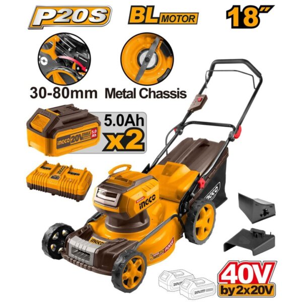 Tondeuse 40v 2BATTERIES 5Ah 460mm 60L INGCO