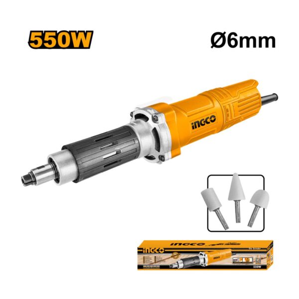 Meuleuse droite 6mm 550W + 3 accessoires INGCO