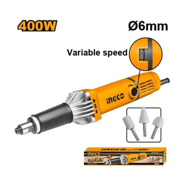 Meuleuse droite 6mm 400W + 3 accessoires INGCO