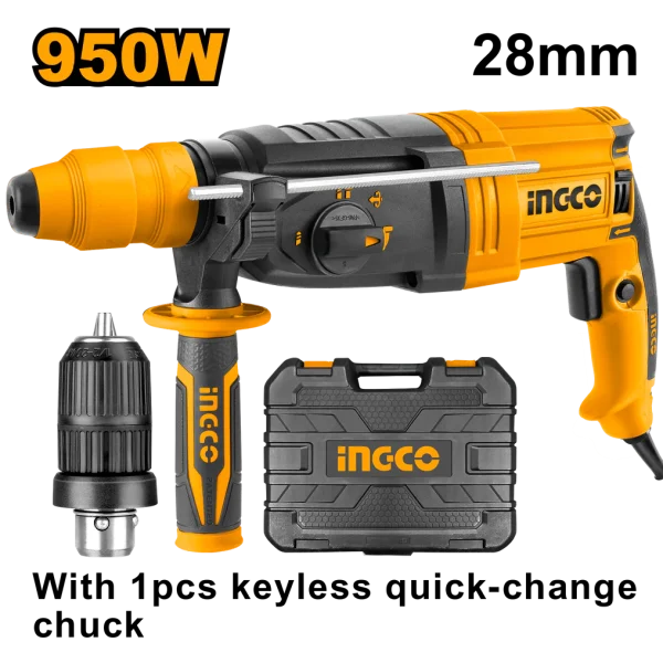 Marteau perforateur 28mm 950W+mandrin sans clé INGCO