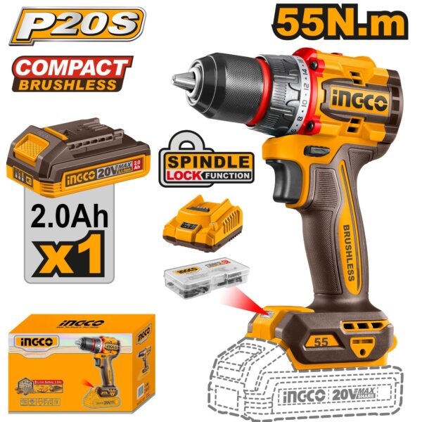 VISSEUSE 20V  BRUSHLESS 1 BATTERIE-50 N.m INGCO