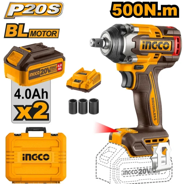 Boulonneuse à choc20V 500 Nm 2BATT sans charbons SI INGCO