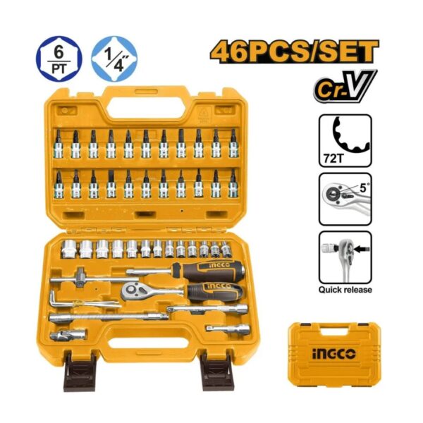 MALETTE DE DOUILLES 46 PCS 1/4 HKTS14462 INGCO