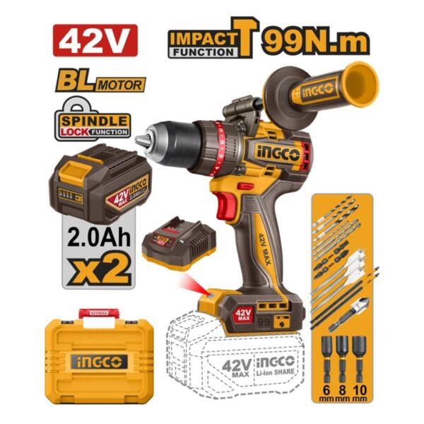 Perceuse à percussion 42V 99 Nm CIDLI429982 INGCO