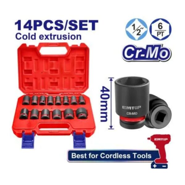 Coffret de 14 douilles à choc longues 1/2" IMTOP