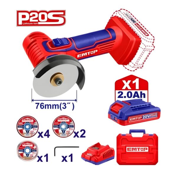 Mini meuleuse 76mm sans fil 20V + Batterie 2.0Ah IMTOP