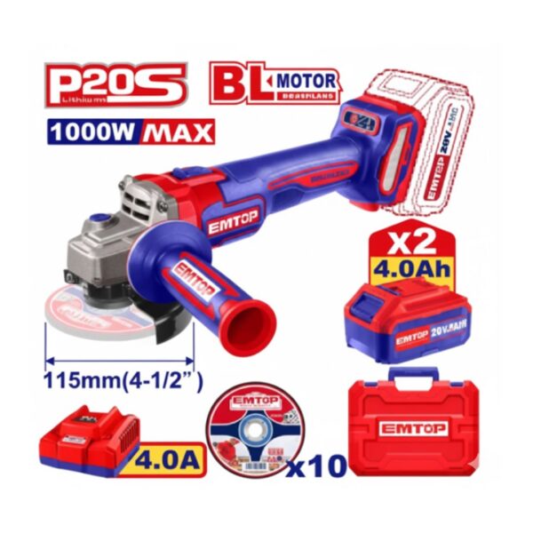 Meuleuse 115mm sans fil 20V + 2 Batteries 4.0Ah IMTOP