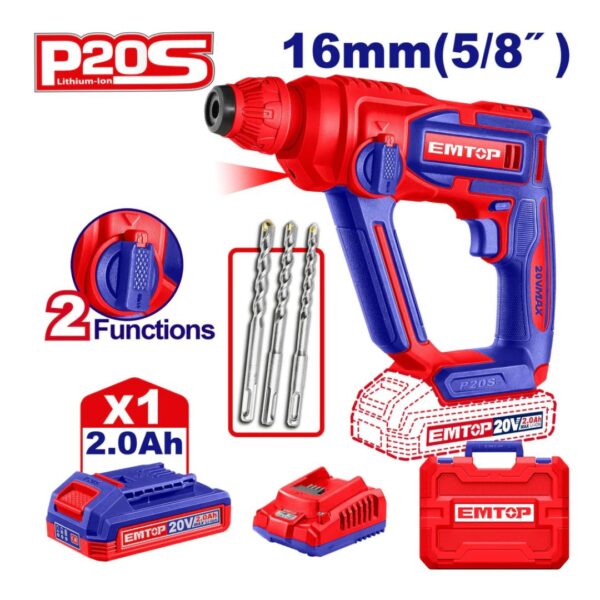 Marteau perforateur 16mm sans fil 20V + Batterie 2.0Ah IMTOP