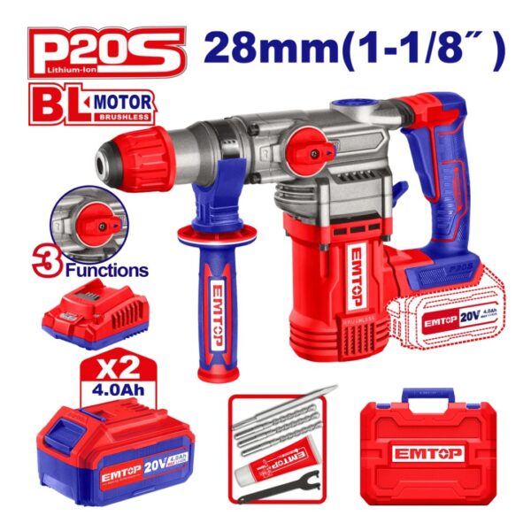 Marteau perforateur 28mm sans fil 20V + 2 Batteries 4.0Ah IMTOP