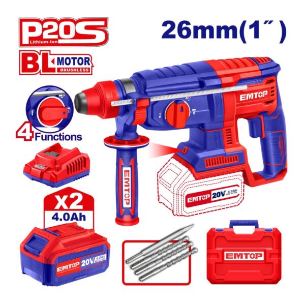 Marteau perforateur 26mm sans fil 20V + 2 Batteries 4.0Ah IMTOP